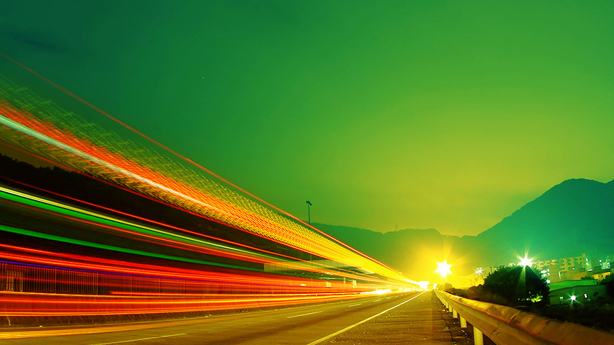 Road with light streaks