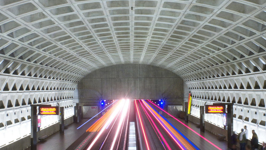 Underground tunnel with light streams