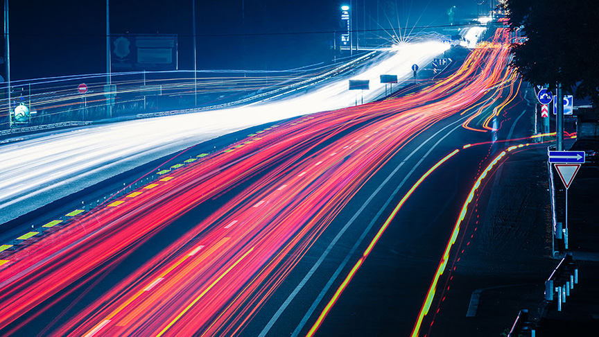 Light streaks in road