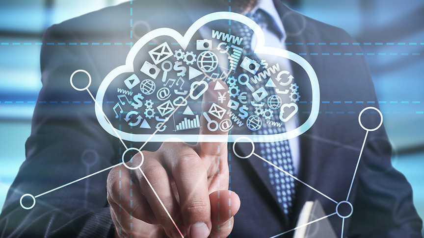 Finger pointing to virtual cloud