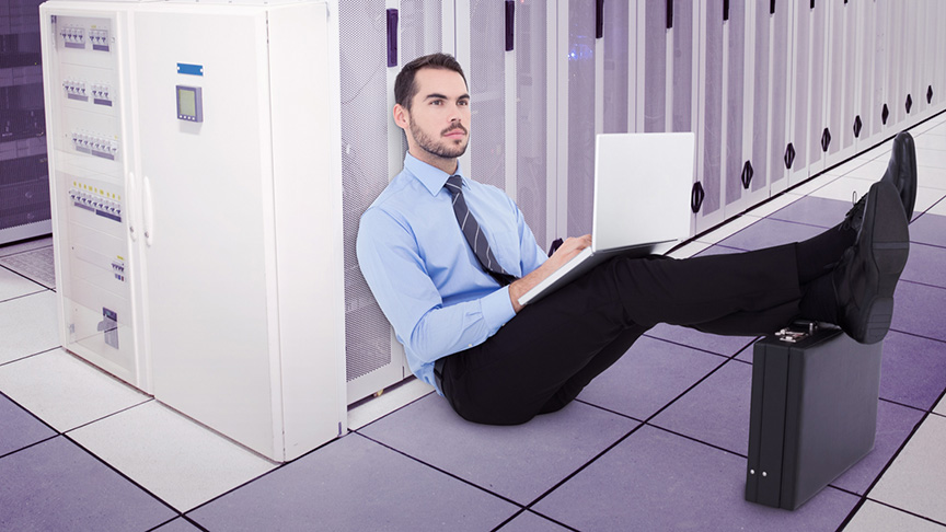 Man sat down in datacenter