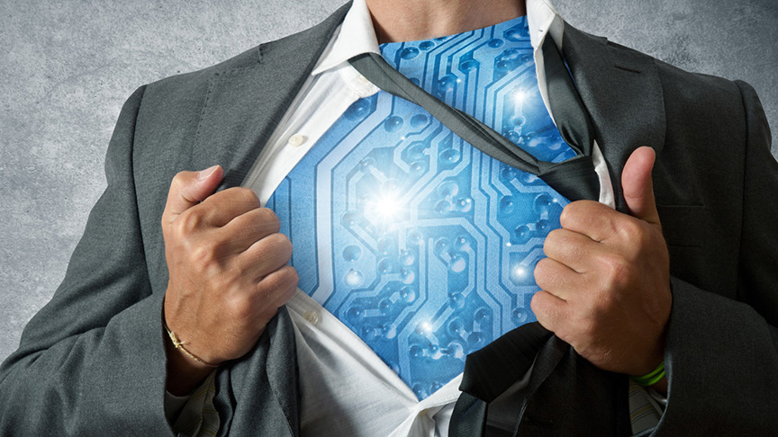 Man opening suit like Superman