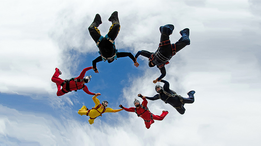 Skydivers in a circle jump