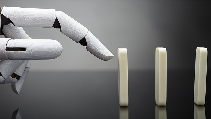 AI robot finger pushing dominoes