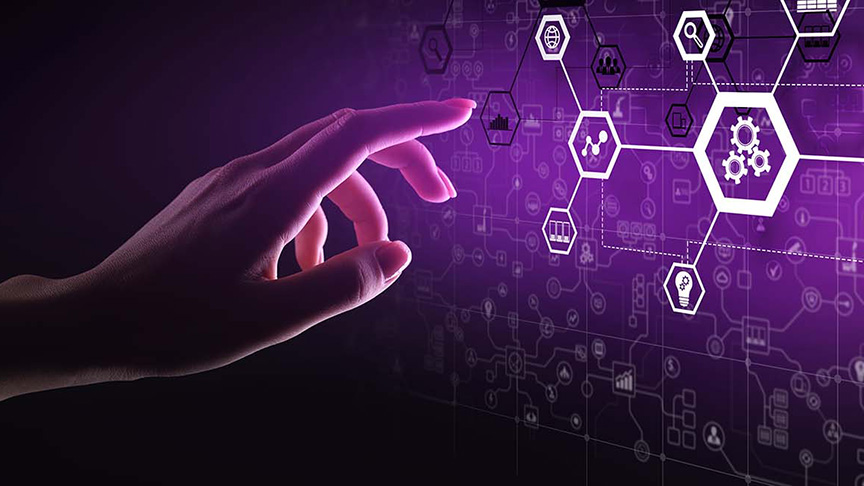 Hand pressing virtual icons