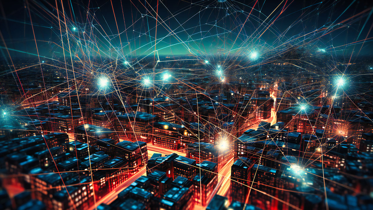 Virtual lights over city